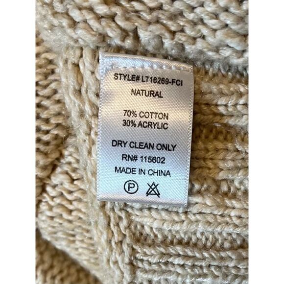 Lush Brand Chunky Oatmeal Color Collared Open Sweater w Pockets Size Large - Picture 8 of 9